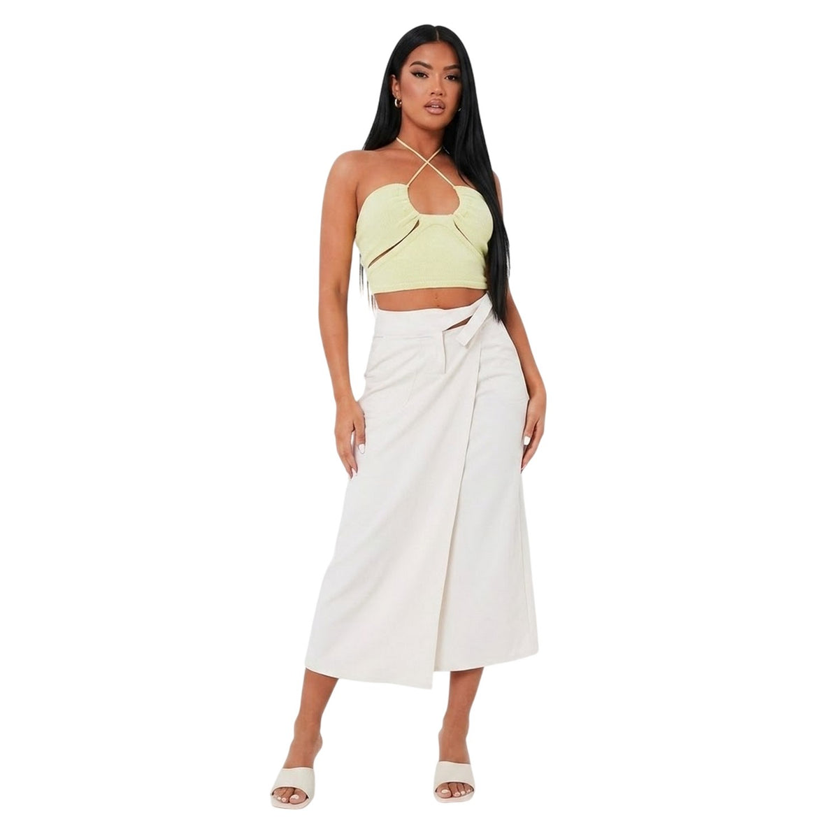 Lime - Side - Missy Empire Womens-Ladies Crossover Ribbed Fitted Crop Top