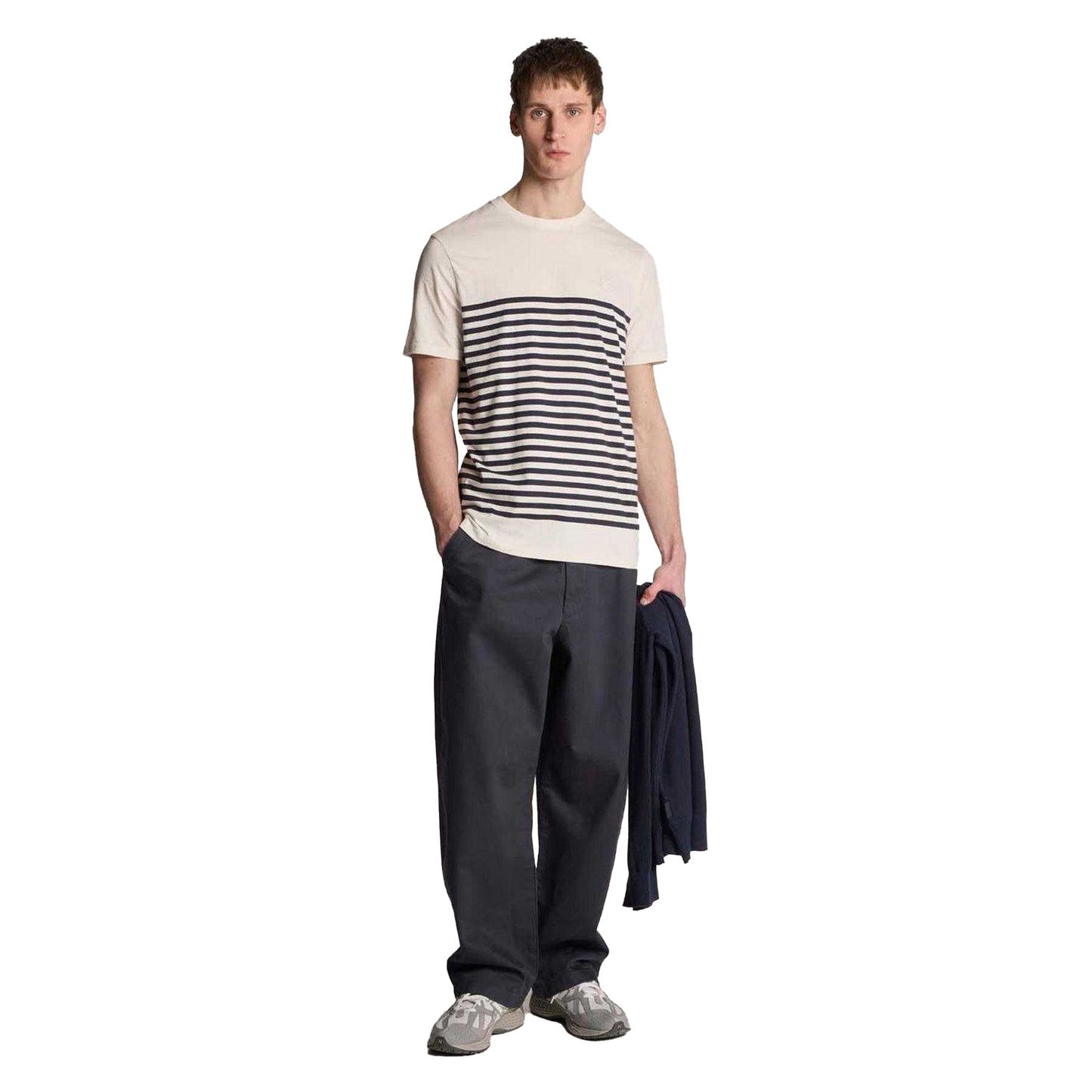 White - Lifestyle - Lyle & Scott Mens Breton Stripe Breton T-Shirt