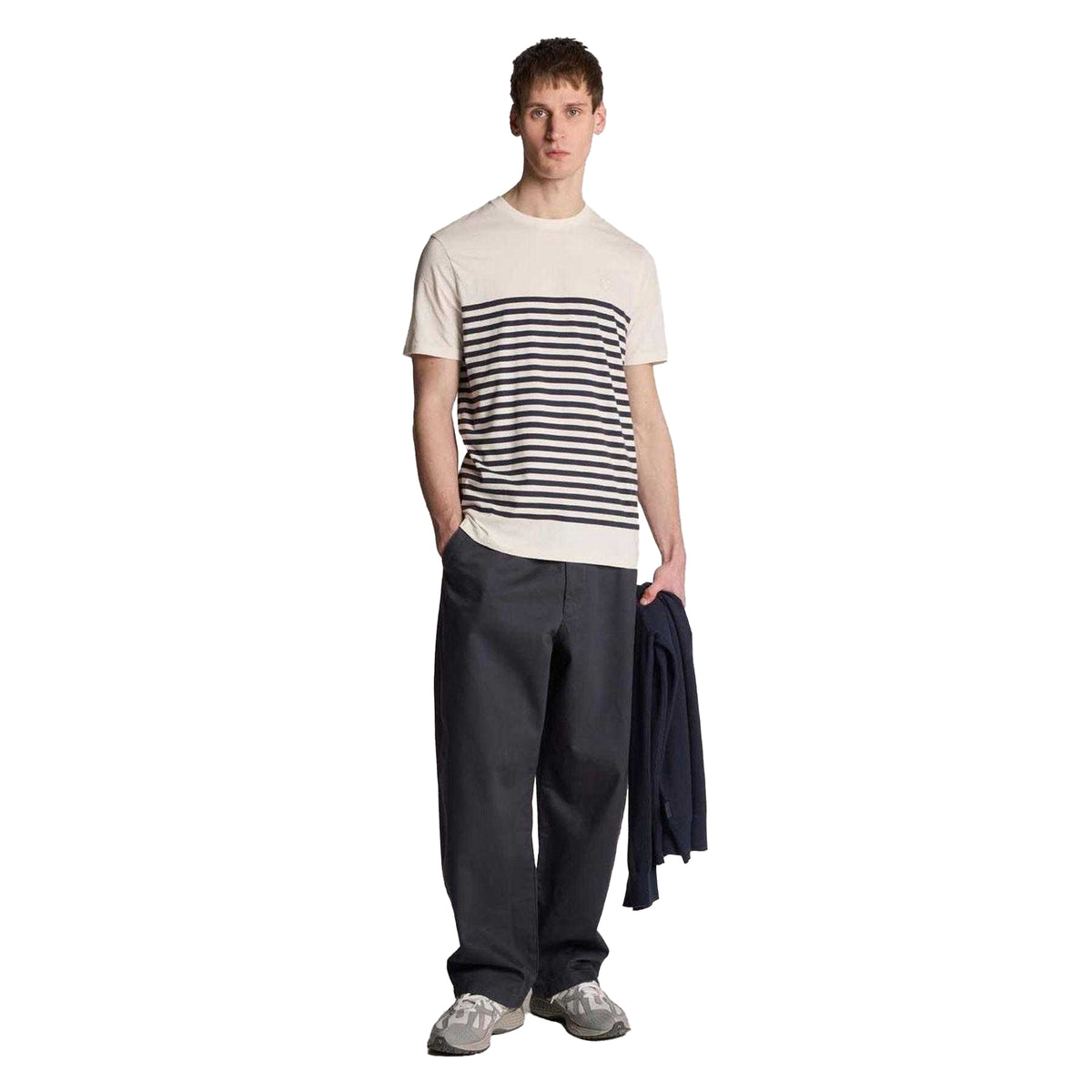 White - Lifestyle - Lyle & Scott Mens Breton Stripe Breton T-Shirt