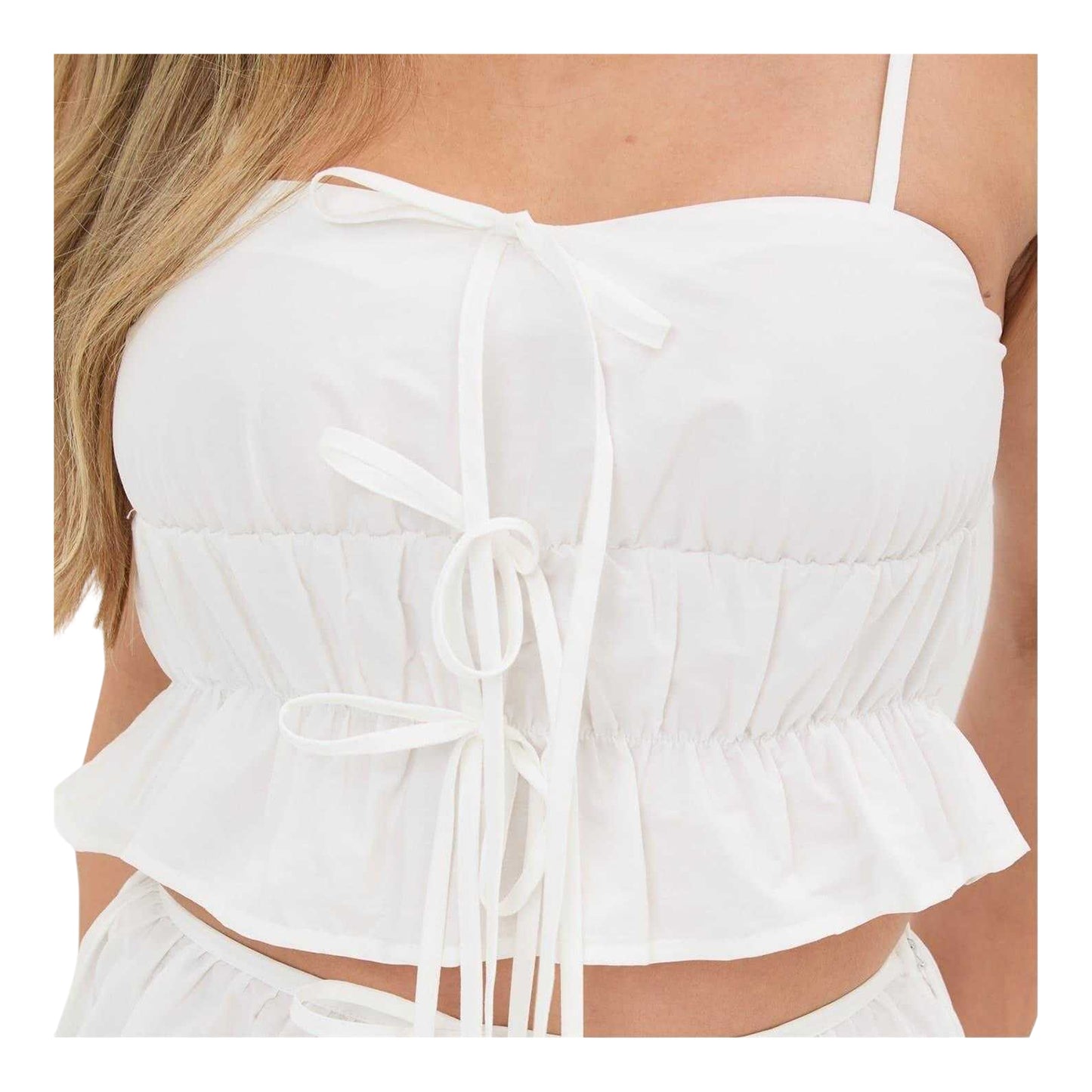 White - Side - I Saw It First Womens-Ladies Ruched Tie Detail Crop Top