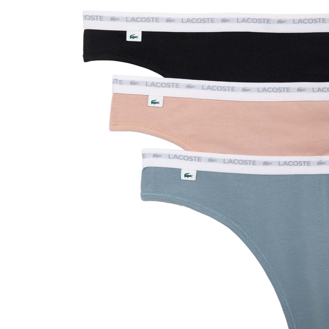 Black-Pink-Blue - Back - Lacoste Womens-Ladies Cotton Briefs (Pack of 3)