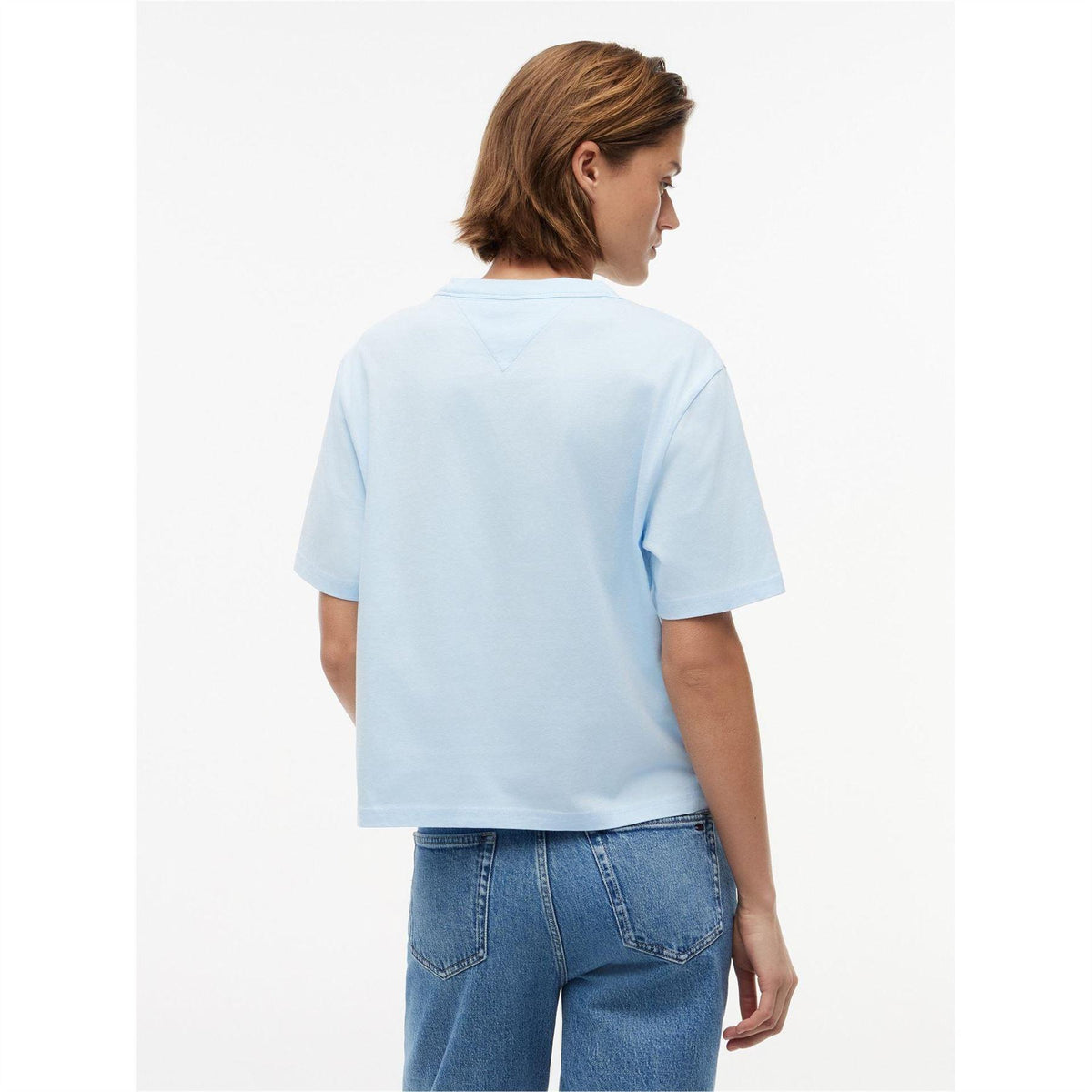 King Blue - Pack Shot - Tommy Jeans Womens-Ladies Embroidered Logo Cotton Cropped T-Shirt