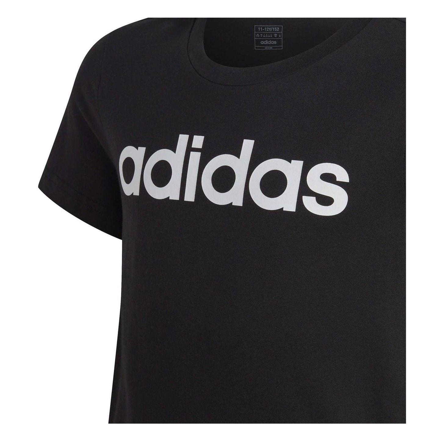 Black-White - Side - Adidas Girls Essentials Linear Logo T-Shirt