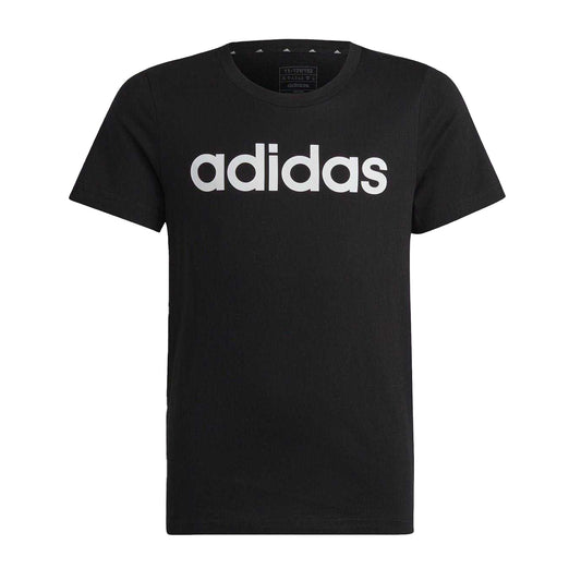 Black-White - Front - Adidas Girls Essentials Linear Logo T-Shirt