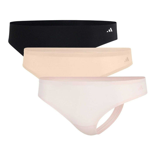 Black-Beige-Cream - Front - Adidas Womens-Ladies Thong (Pack of 3)