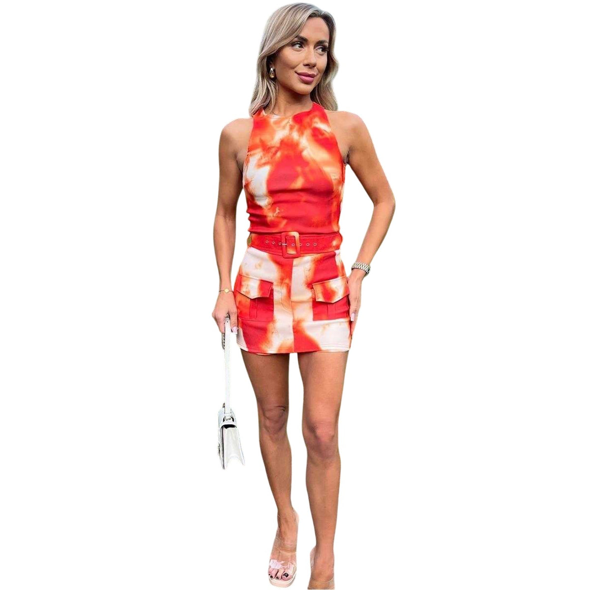 Orange - Lifestyle - AX Paris Womens-Ladies Tie Dye Belted Playsuit