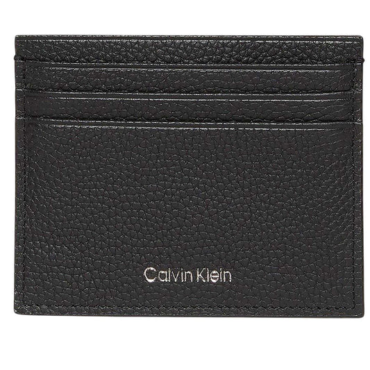 Black - Front - Calvin Klein Logo Leather Card Holder