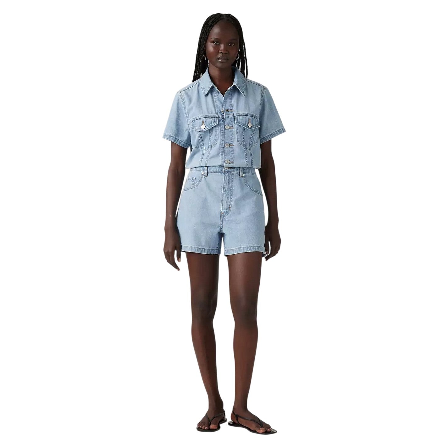 Blue - Lifestyle - Levis Womens-Ladies Collared Short-Sleeved Playsuit