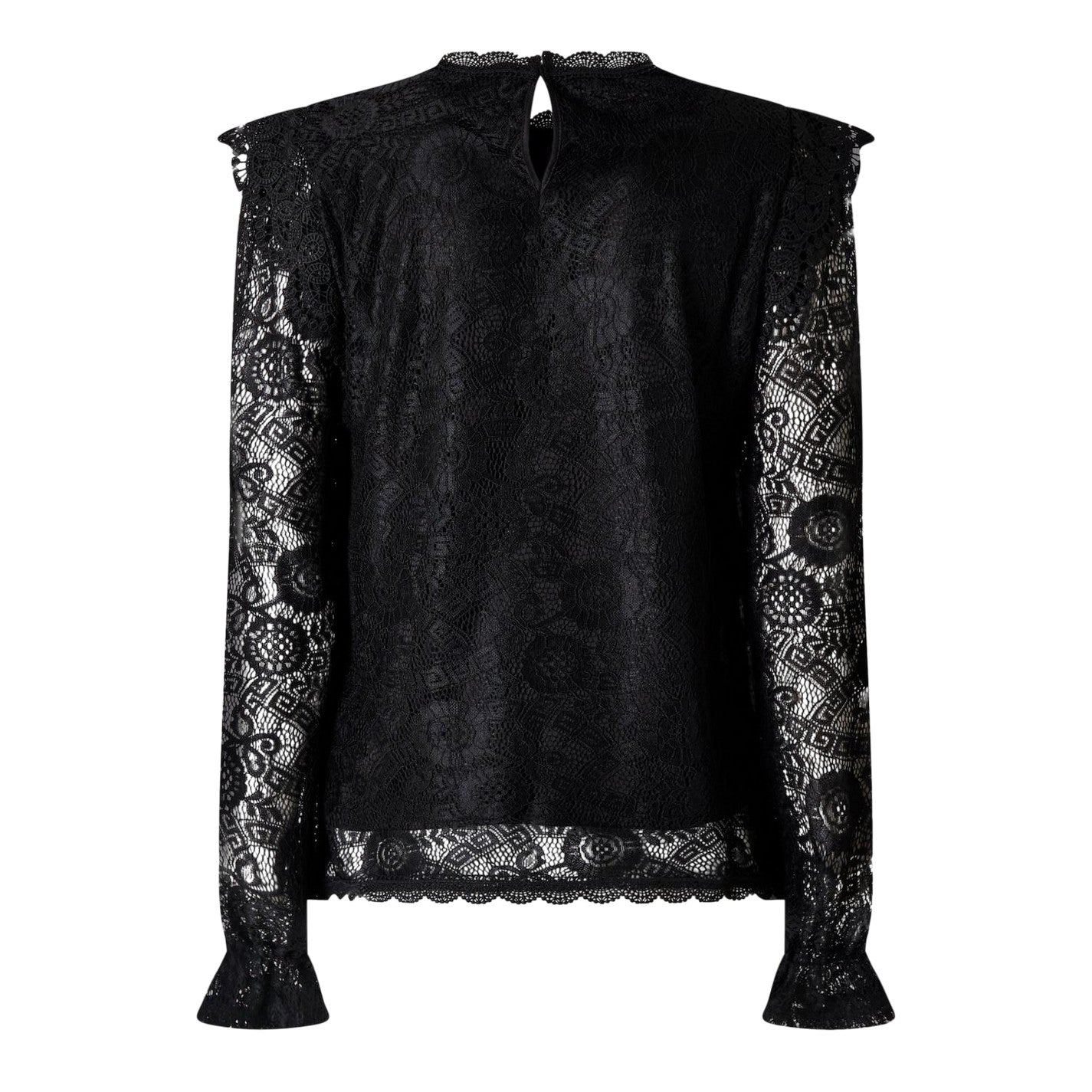 Black - Back - Pieces Womens-Ladies Lace High-Neck Regular Blouse