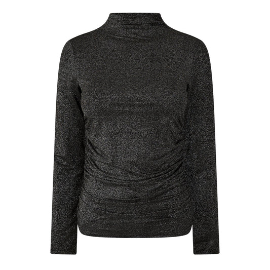 Black - Front - Pieces Womens-Ladies Mock Neck Slim Short-Sleeved Blouse