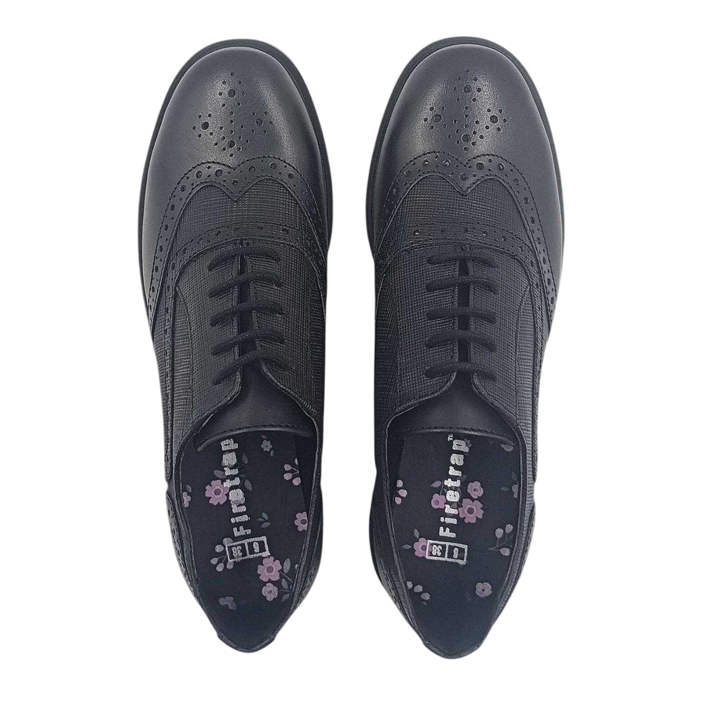 Black - Lifestyle - Firetrap Womens-Ladies Barbra Low Block Heel Brogues