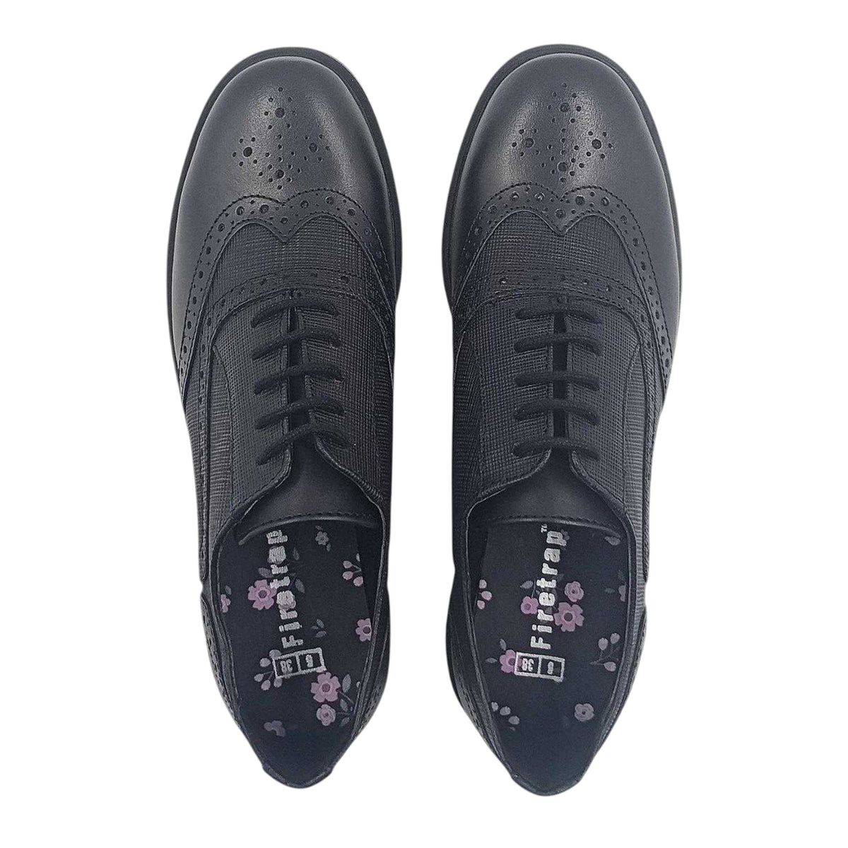 Black - Lifestyle - Firetrap Womens-Ladies Barbra Low Block Heel Brogues
