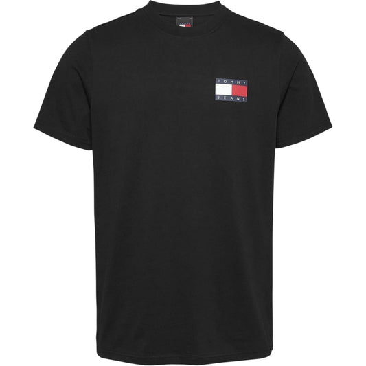 Black - Front - Tommy Jeans Mens Flag Crew Neck Slim T-Shirt