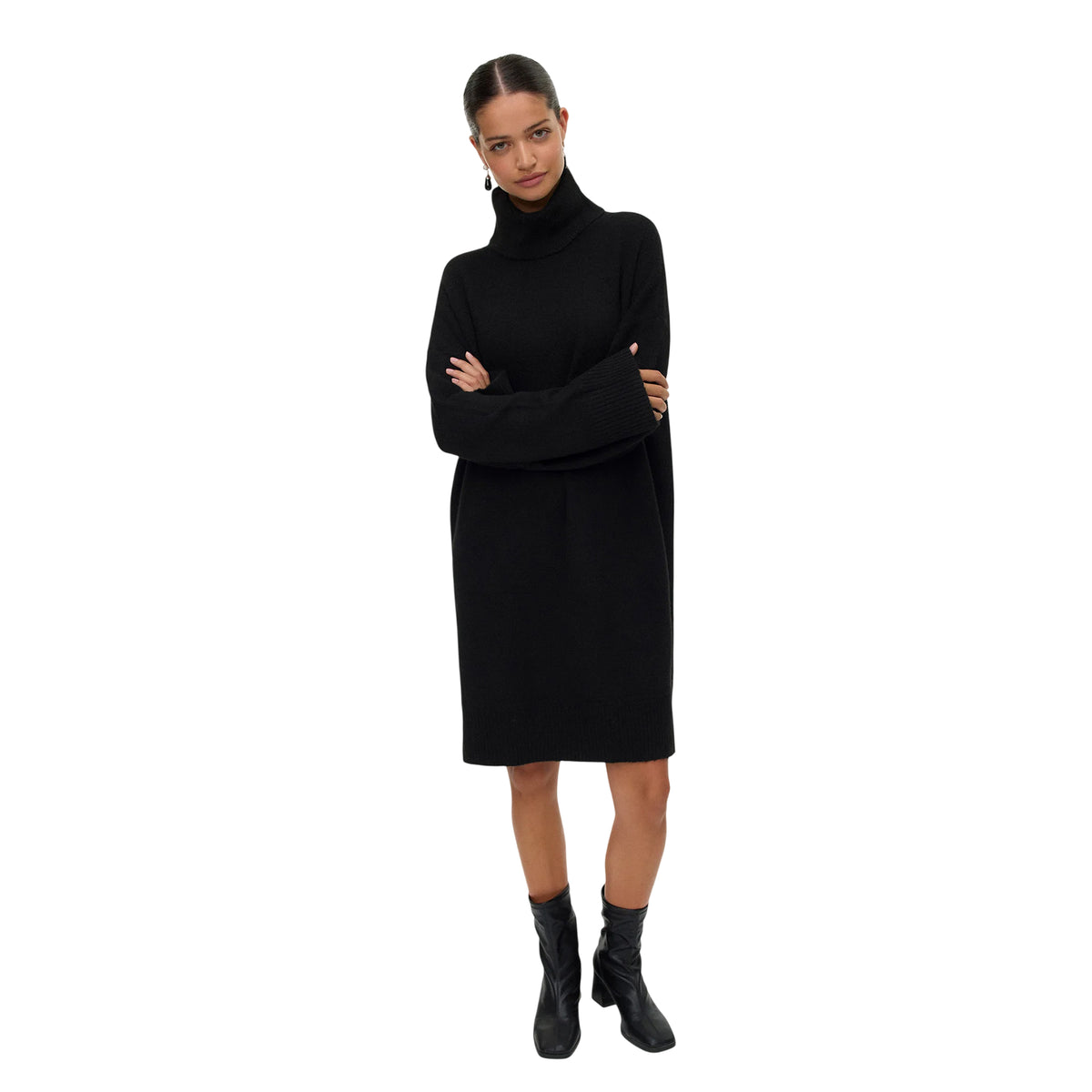 Black - Side - Vero Moda Womens-Ladies Knitted Roll Neck Jumper Dress