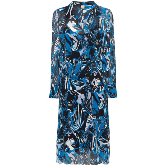 Blue-Black - Front - Boss Womens-Ladies Daplisa Pleated Midi Shirt Dress