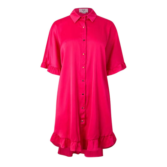 Hot Pink Print - Front - Ax Womens-Ladies Button Detail T-Shirt Dress