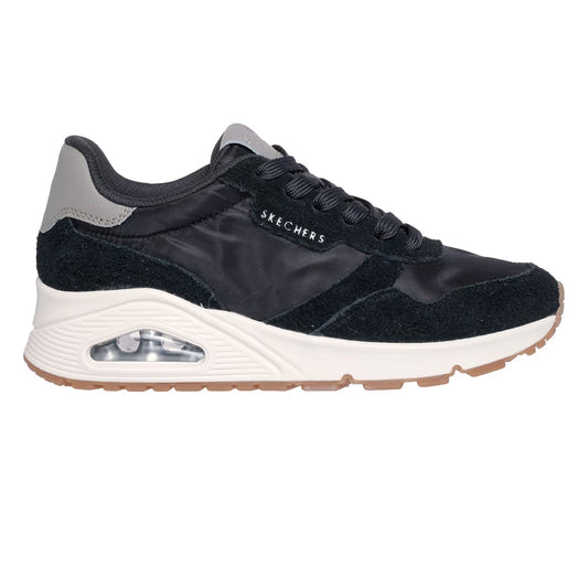 Black-White - Front - Skechers Womens-Ladies Uno Stand On Air Suede Mesh Trainers
