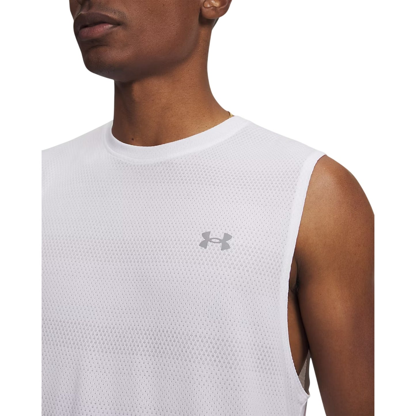 White - Side - Under Armour Mens Velociti Plain Tank Top