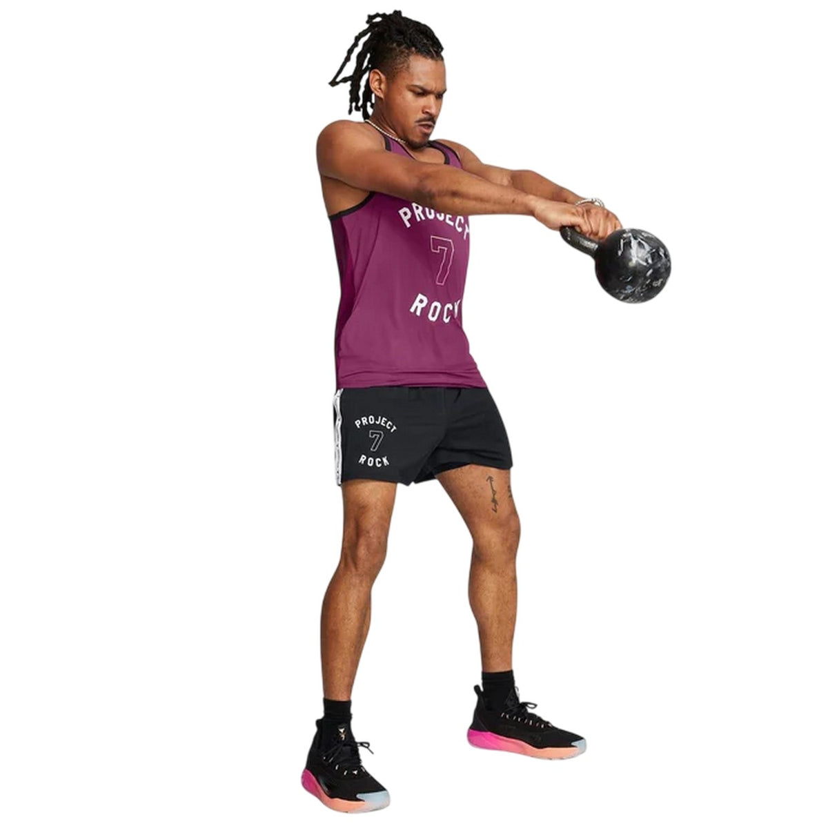Purple - Pack Shot - Under Armour Mens Project Rock Scoop Neck Tank Top