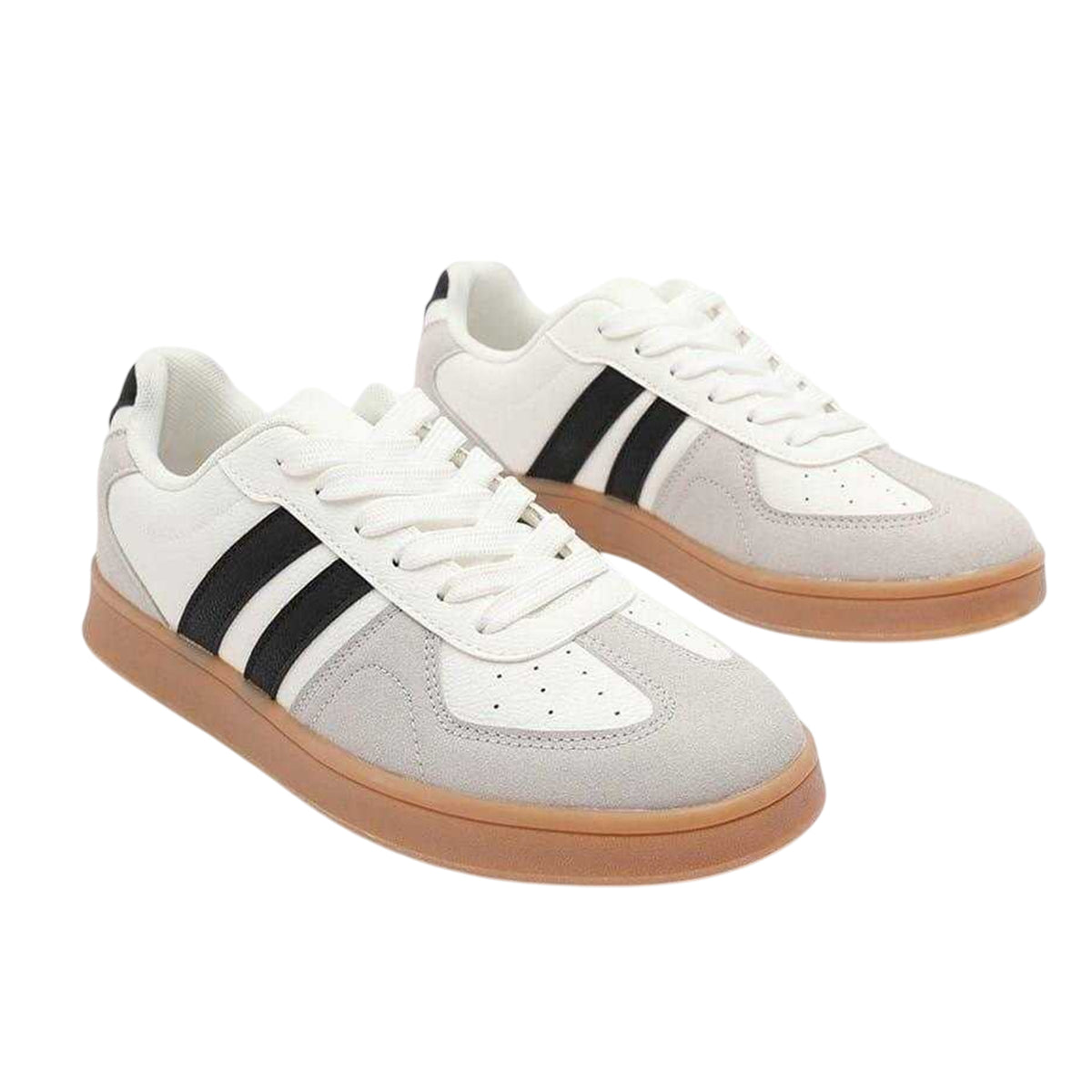 White-Grey - Side - Where´s That From Womens-Ladies Retro Stripe Flat Trainers