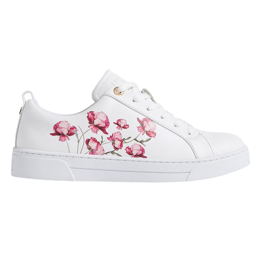 White - Front - Ted Baker Womens-Ladies Floral Leather Trainers