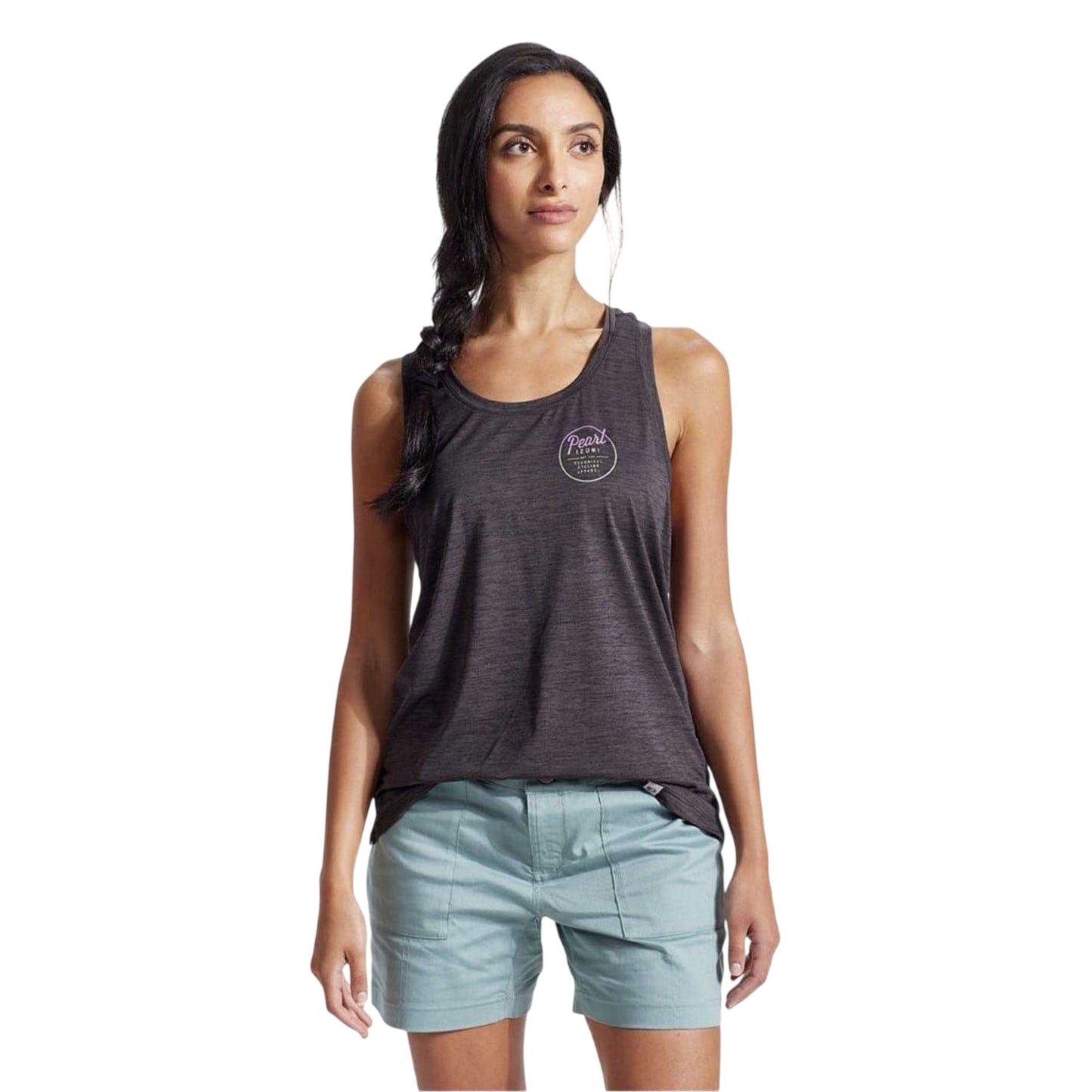 Black Heather Marl - Side - Pearl Izumi Womens-Ladies Circle Logo Relaxed Fit Tank Top