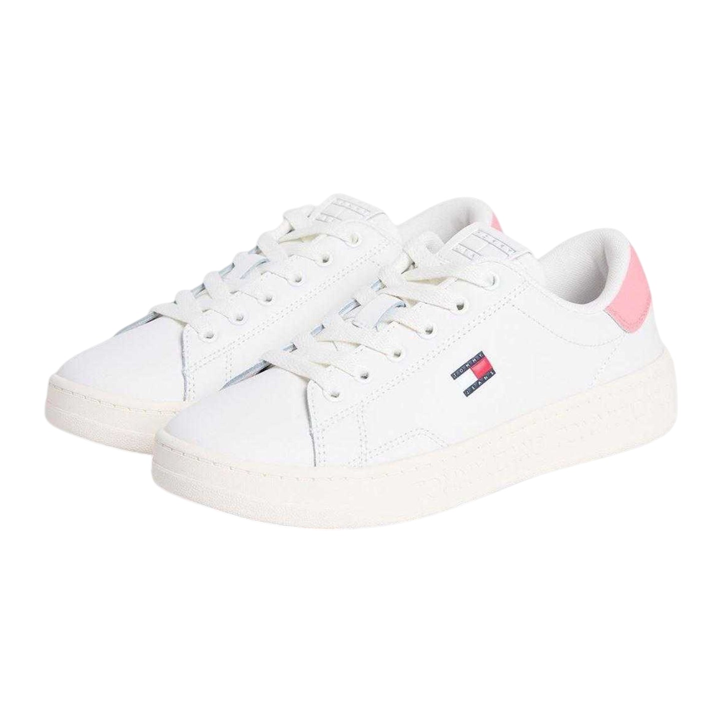 Ecru-Pink - Lifestyle - Tommy Jeans Womens-Ladies Script Leather Trainers