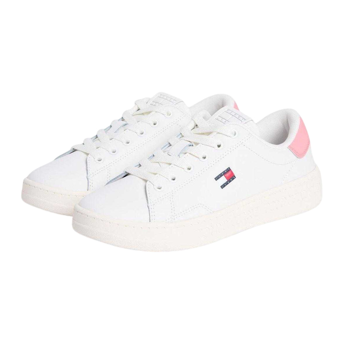 Ecru-Pink - Lifestyle - Tommy Jeans Womens-Ladies Script Leather Trainers