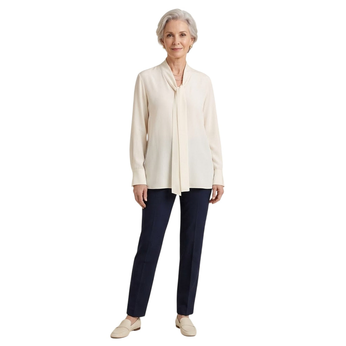 White - Back - Boss Womens-Ladies Tie Neck Long-Sleeved Blouse