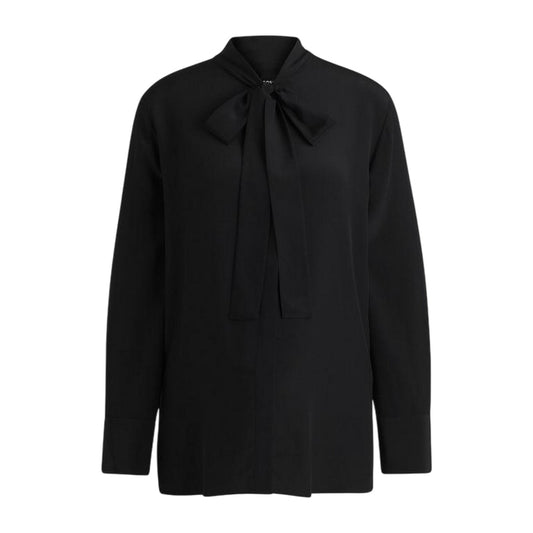 Black - Front - Boss Womens-Ladies Tie Neck Long-Sleeved Blouse