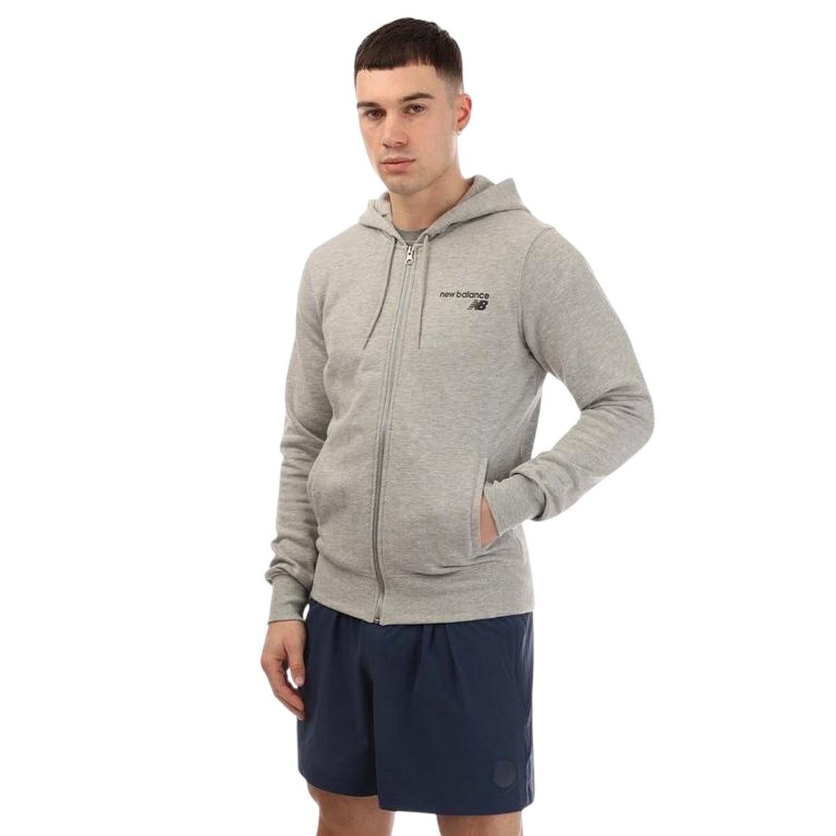 Grey - Side - New Balance Mens Classic Core Full Zip Hoodie