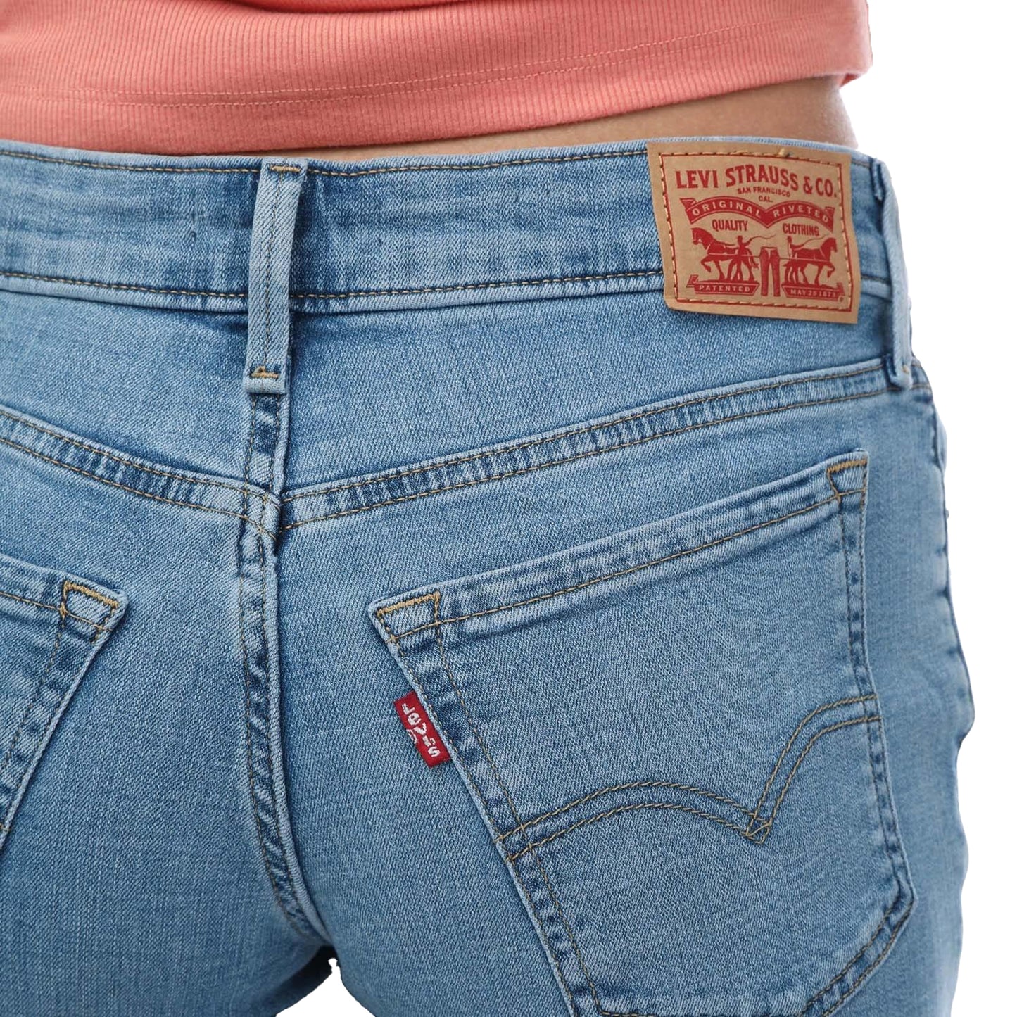 Light Blue - Side - Levis Womens-Ladies 711 New Sheriff Skinny Leather Patch Jeans