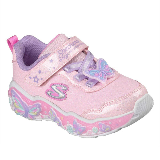 Pink - Front - Skechers Girls Butterfly Light Up Trainers
