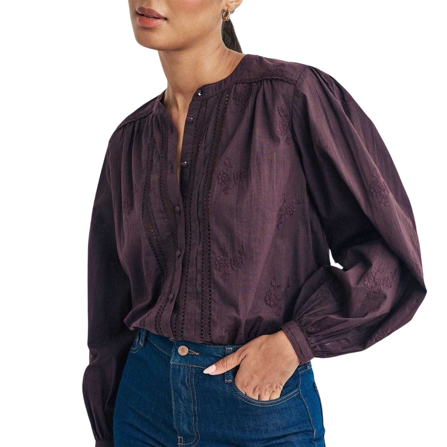 Brown - Side - Nobody´s Child Womens-Ladies Floral Embroidered Blouse