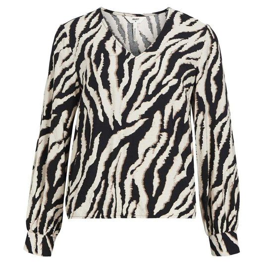 Brown-Black - Front - Elevate Womens-Ladies Zebra Print V Neck Long-Sleeved Blouse