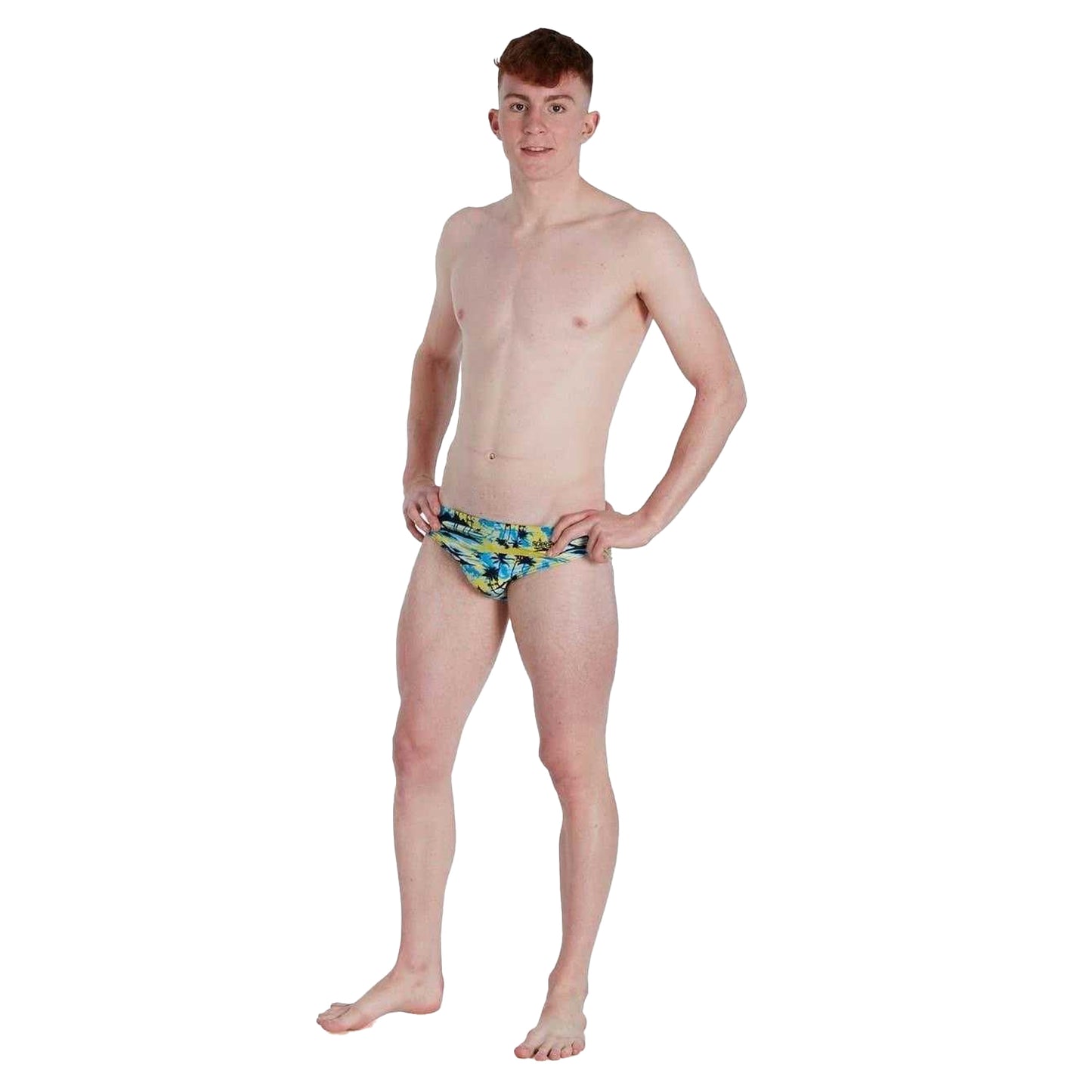 Yellow-Blue - Lifestyle - Speedo Mens Escape Palm Tree Swim Briefs