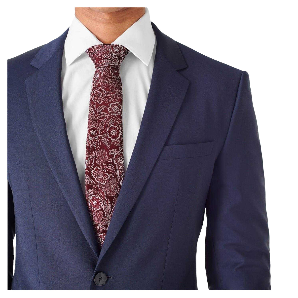 Burgundy - Side - Haines and Bonner Mens Floral Silk Twill Formal Tie