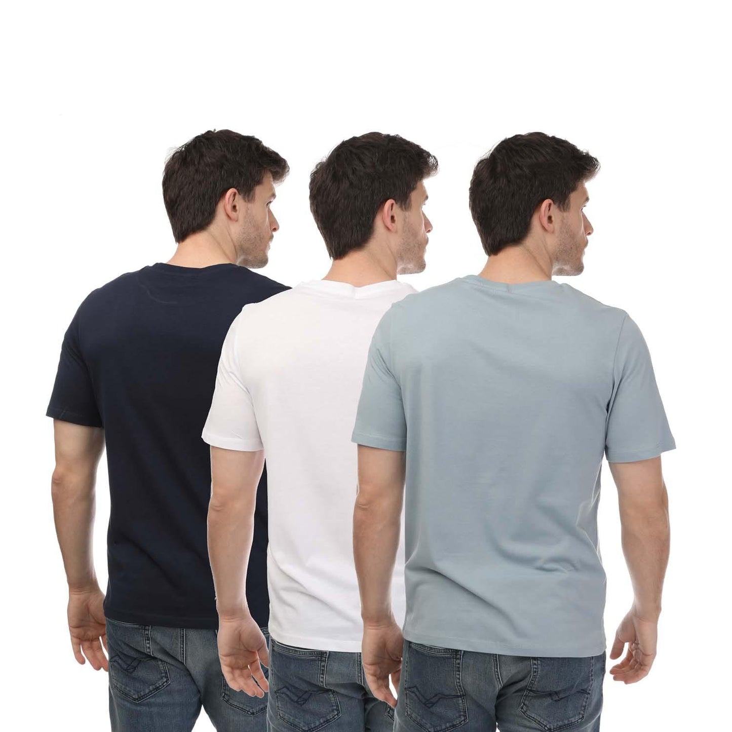 Blue-White-Grey - Back - Jack And Jones Mens Floral Crew Neck T-Shirt (Pack of 3)