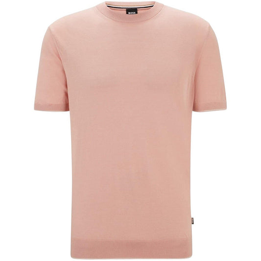 Pink - Front - Boss Mens Tramonte Knitted T-Shirt