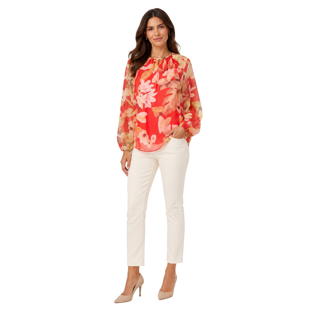 Tropical - Lifestyle - Biba Womens-Ladies Floral Relaxed Fit Long-Sleeved Blouse