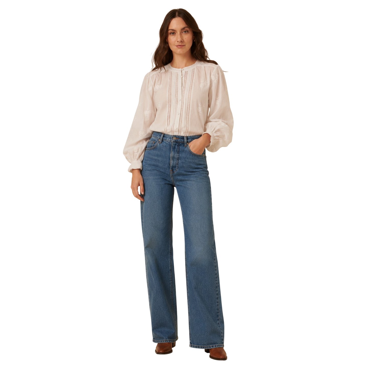 White - Lifestyle - Nobody´s Child Womens-Ladies Broderie Long-Sleeved Blouse