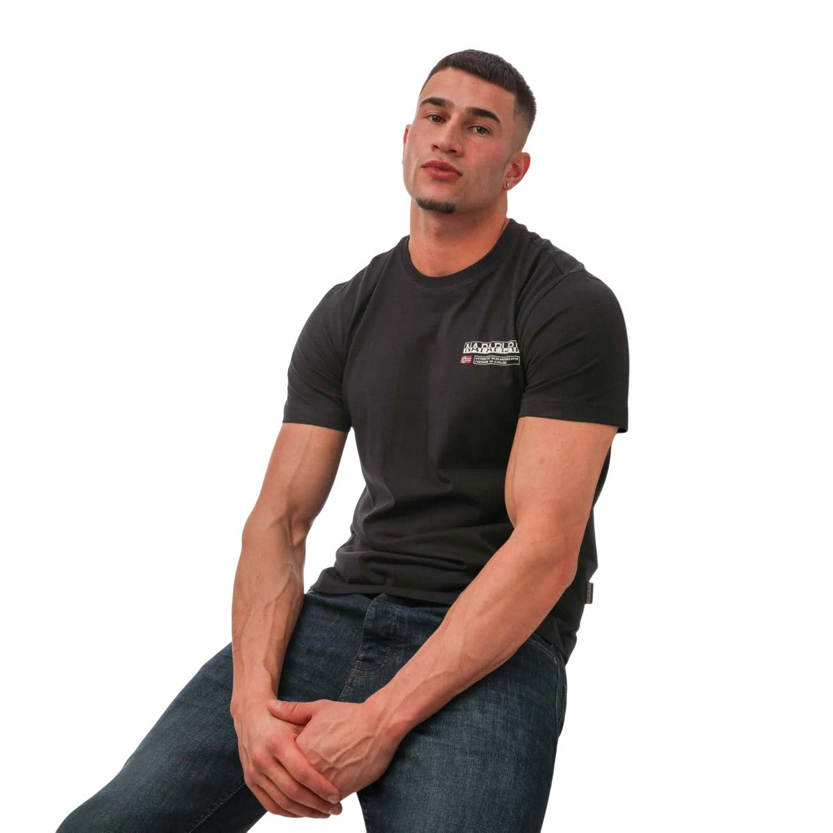 Black - Pack Shot - Napapijri Mens Kasba Logo Crew Neck T-Shirt