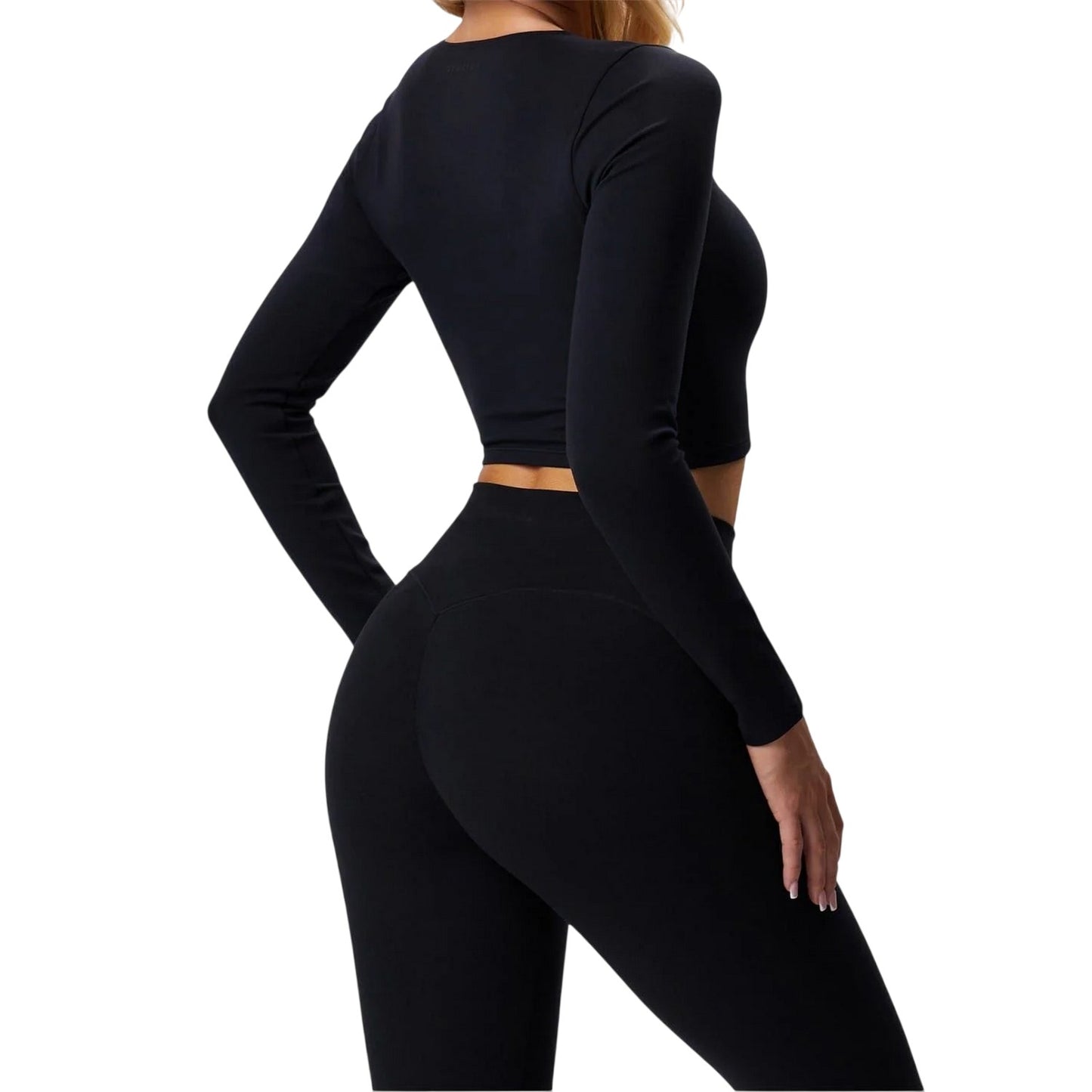 Black - Close up - Gym King Womens-Ladies Luxe Scoop Neck Slim Crop T-Shirt