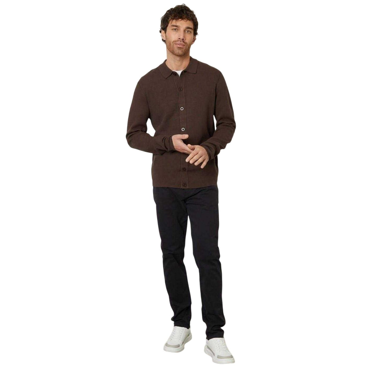 Java Brown - Lifestyle - Threadbare Mens Knitted Regular Button-Down Shirt