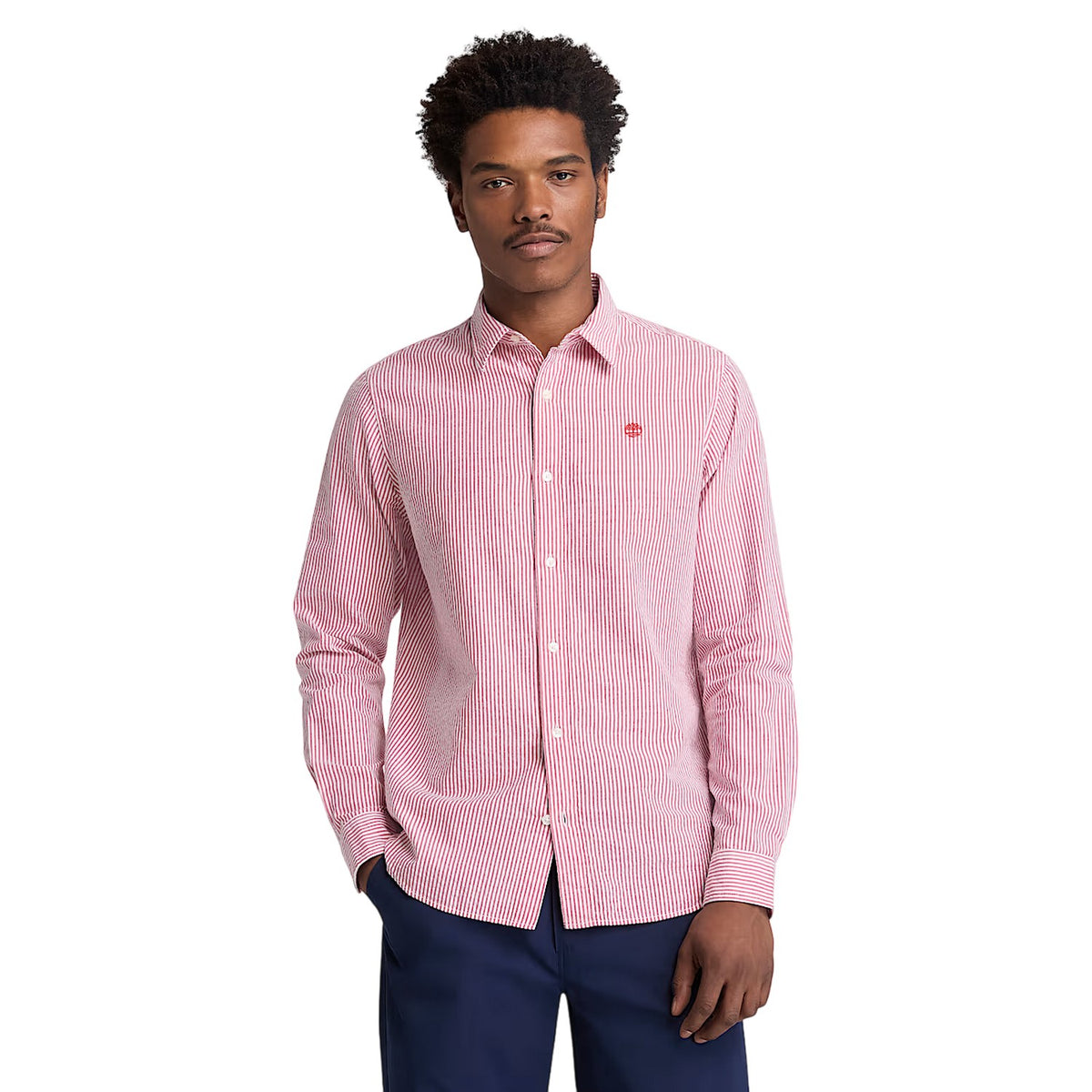 Burnt Sienna - Lifestyle - Timberland Mens Striped Seersucker Long-Sleeved Button-Down Shirt