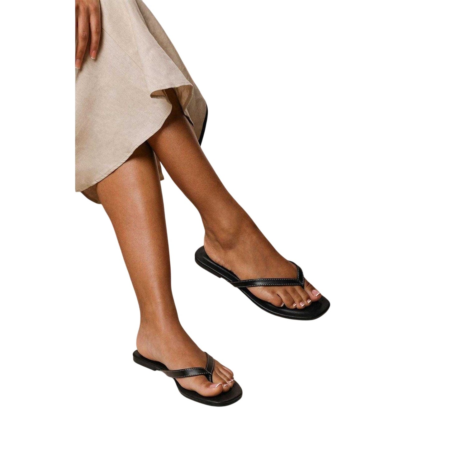 Black - Lifestyle - Where´s That From Womens-Ladies Contrast Detail Faux Leather Flat Flip Flops