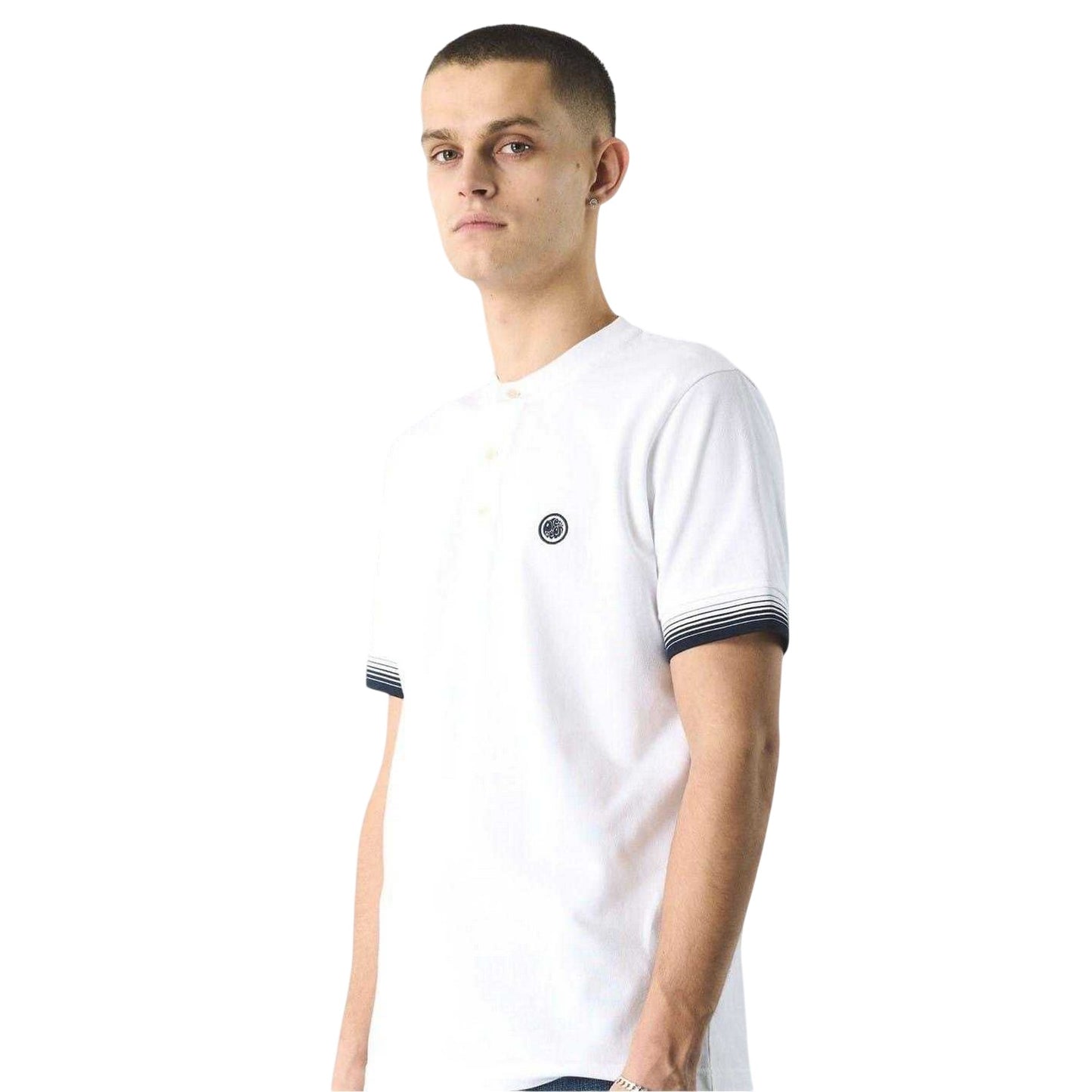White - Side - Pretty Green Mens Henley Regular T-Shirt