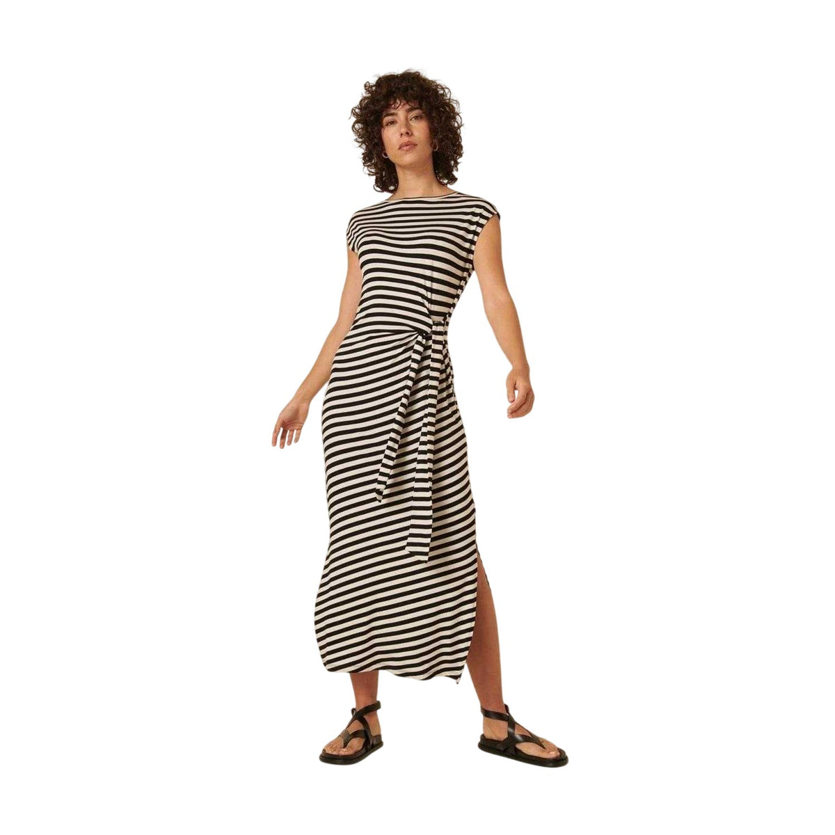 Black - Lifestyle - Nobody´s Child Womens-Ladies Horizontal Stripe Boat Neck T-Shirt Dress