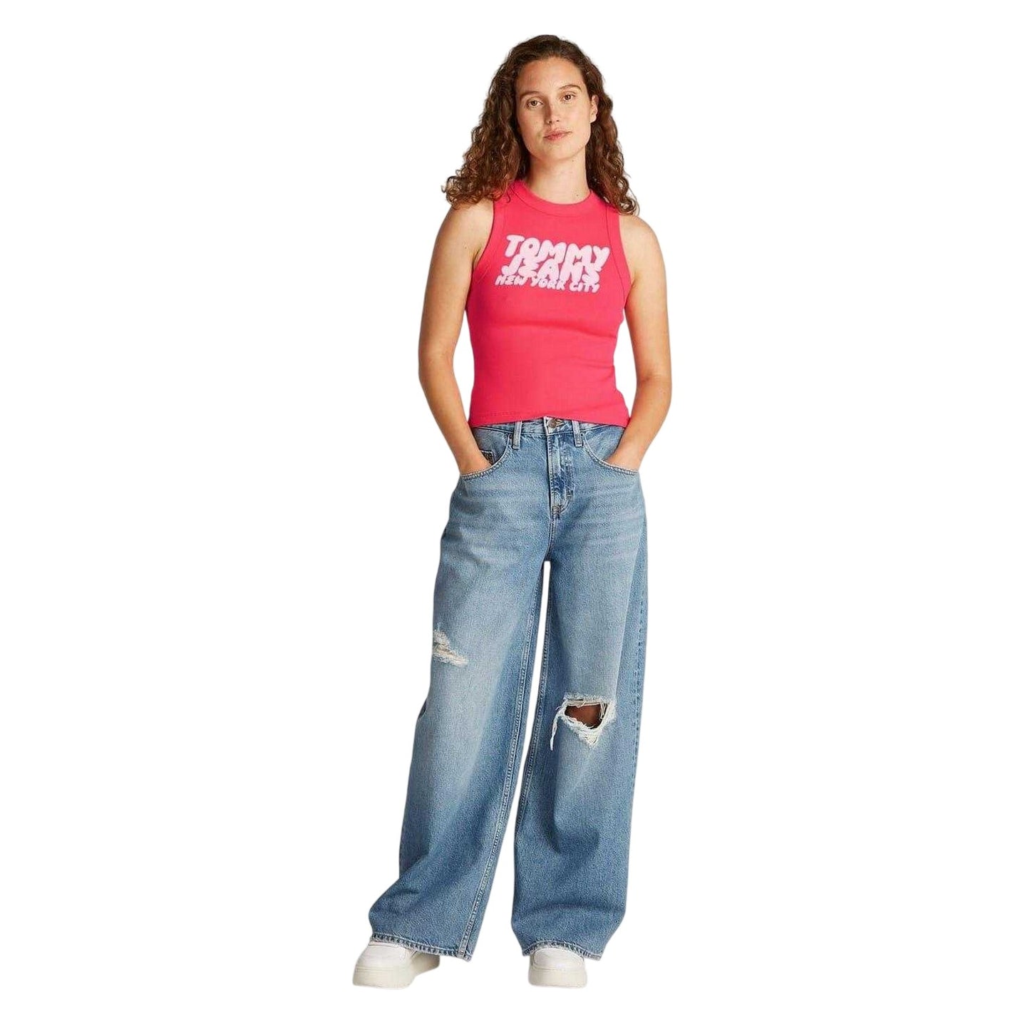 Pink - Side - Tommy Jeans Womens-Ladies New York City Ribbed Tank Top