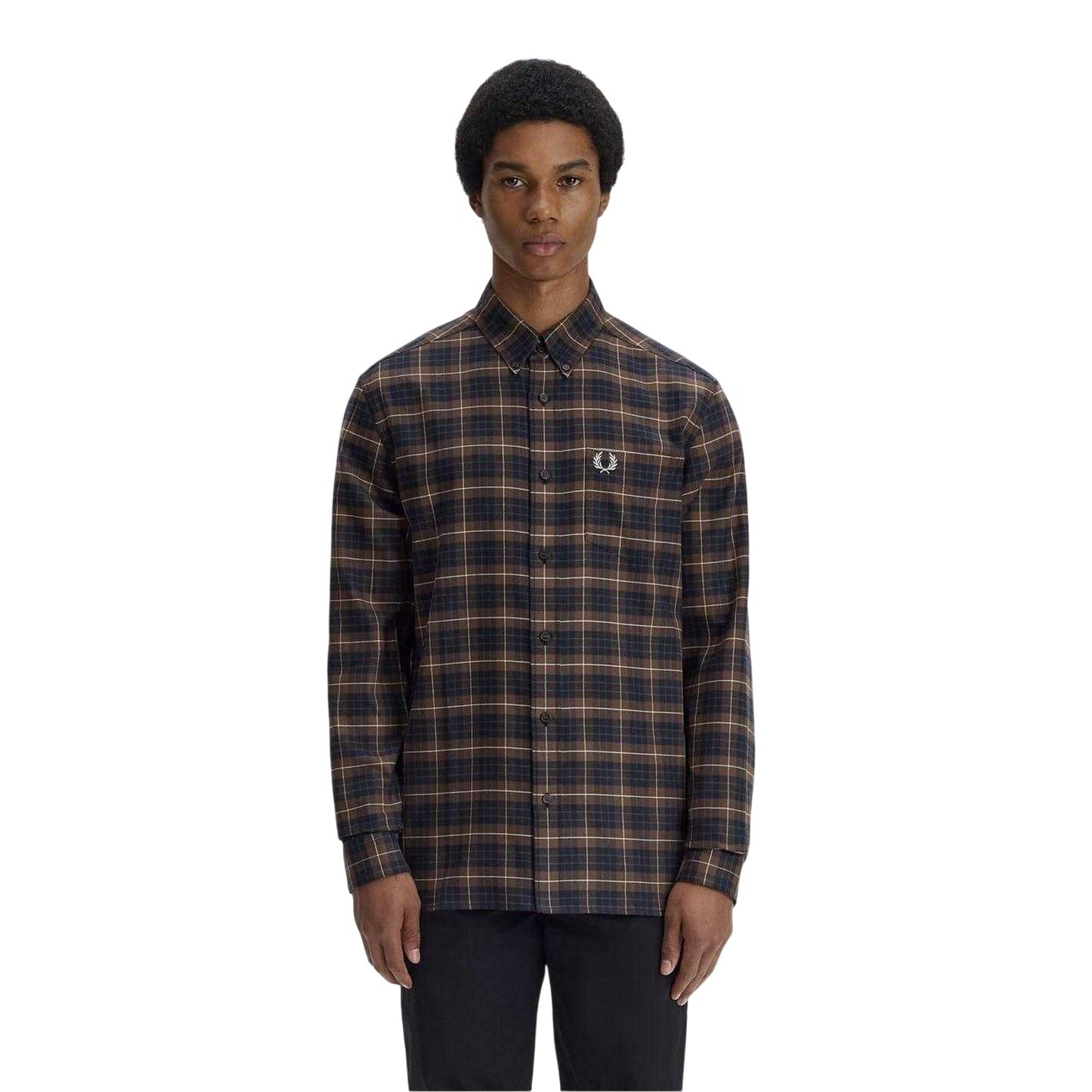 Tobacco - Side - Fred Perry Mens Tartan Button-Down Shirt